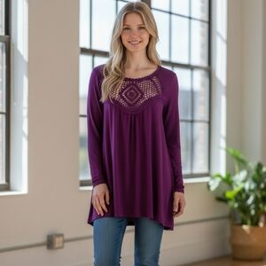 The Weekend Plus Size Purple Crochet Top Balloon Sleeve Blouse Size 2X